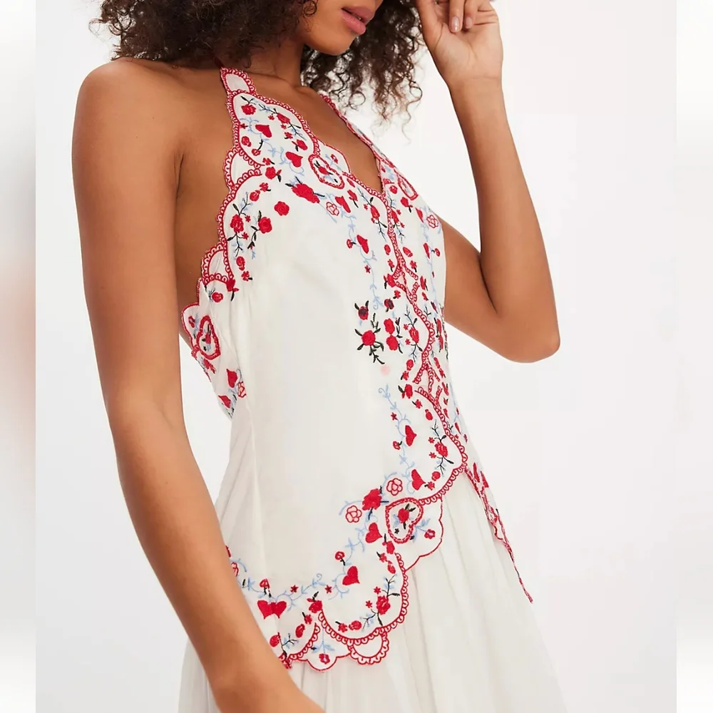 Free People Valencians Midi Dress sz Small im White & Red - Picture 3 of 10